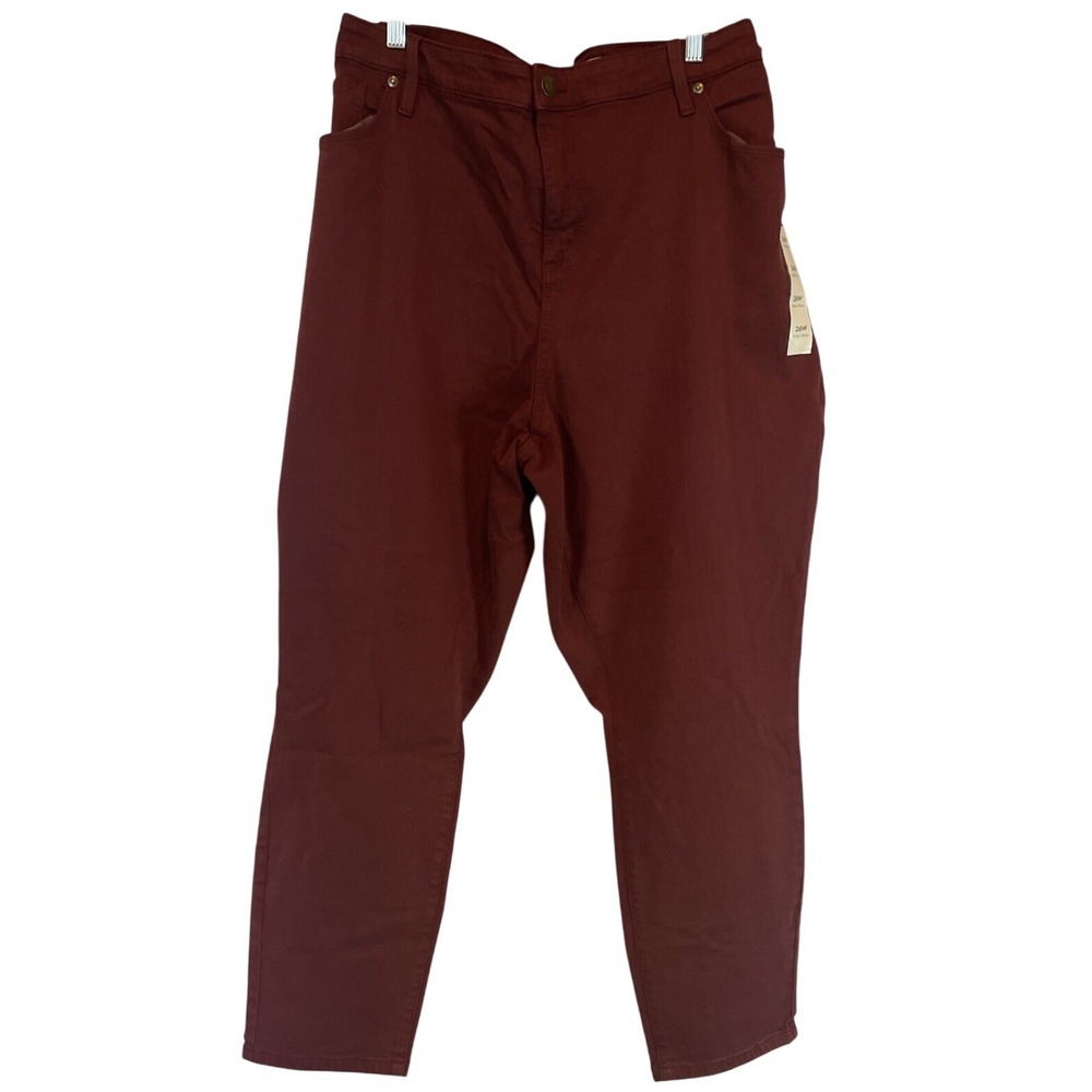 AVA & VIV Womens Plus Size 26W High Rise Straight Leg‎ Jeans Burgundy New NWT